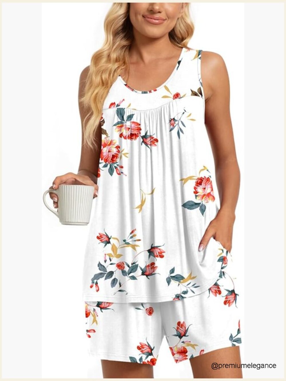 Women's Sleeveless Pajama Set with Pockets Lounge Sleepwear Pjs